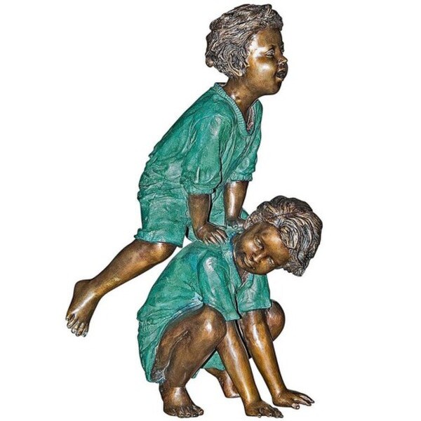 Leap Frogging Playing Boys Cast Bronze Garden Statue two tone colors